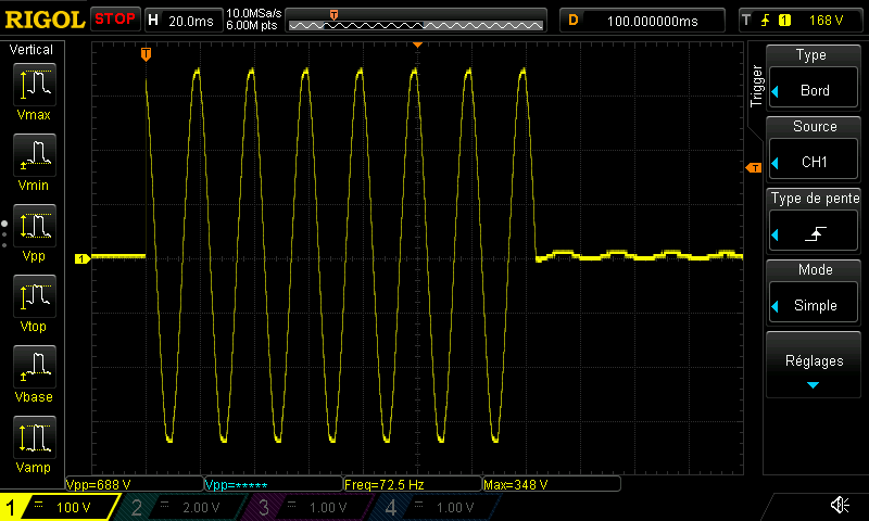 Sortie à l'oscilloscope via sonde différentielle